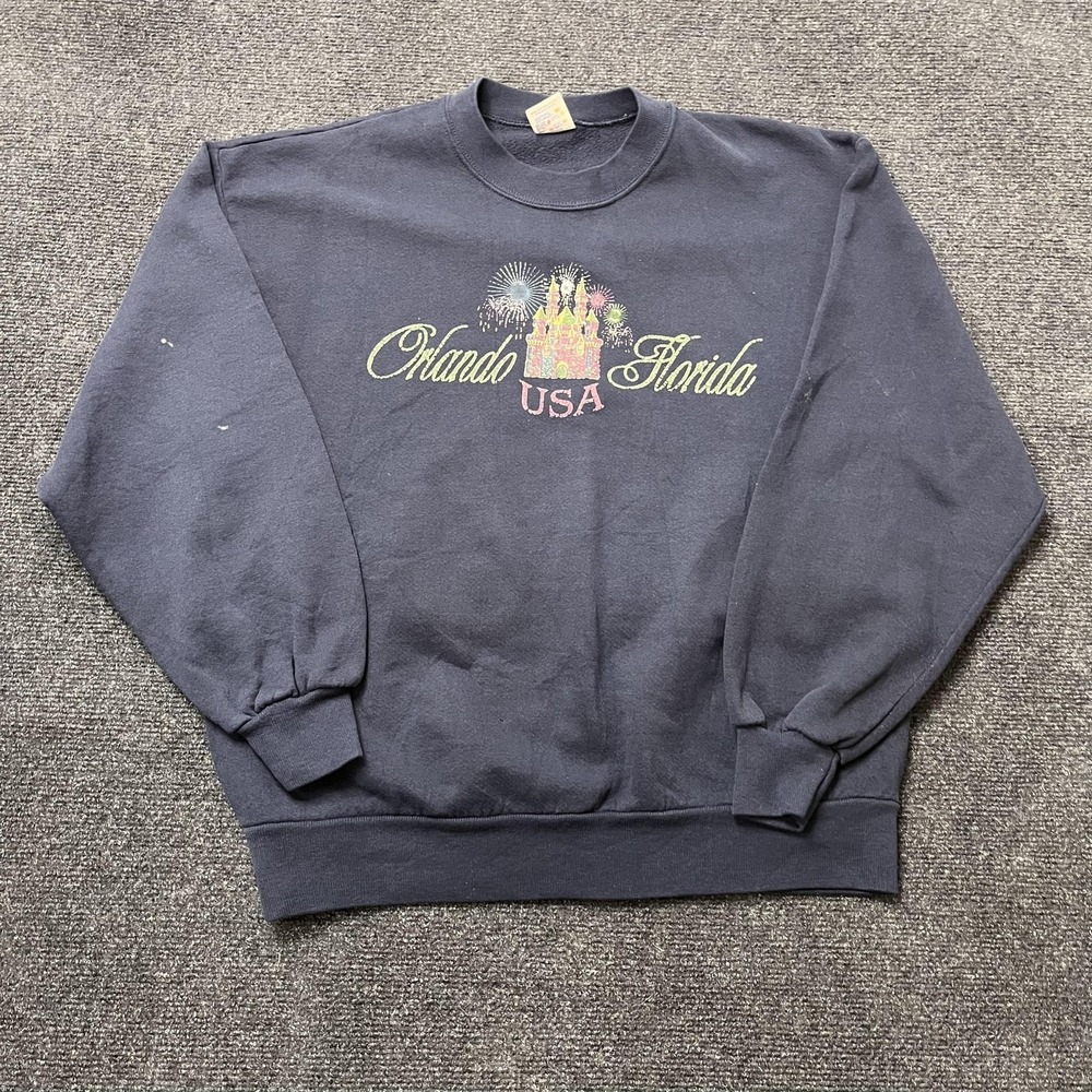 Vintage Orlando Florida USA JERZEES Sweatshirt Mens Large Blue Fleece Pullover